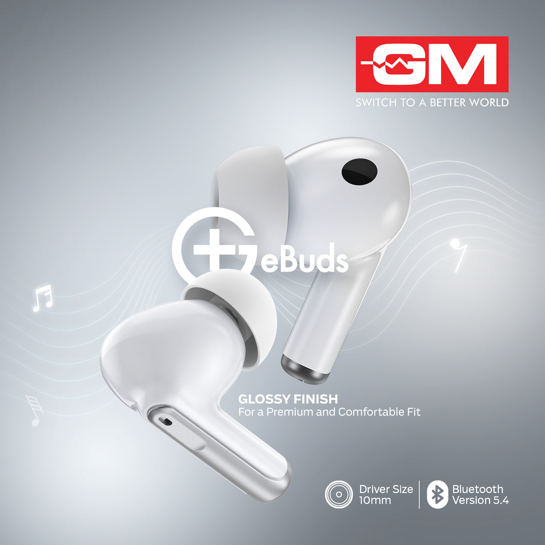 E-BUDS - BT 5.3, QUAD MIC ENC, PURE BASS, WIRELESS (White)