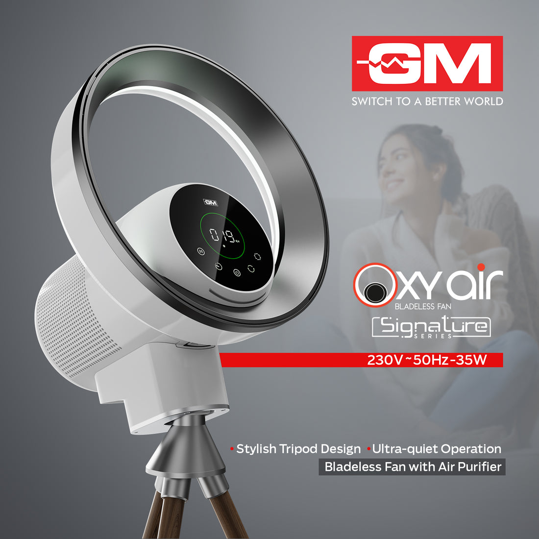OXY AIR BLADELESS AIRPURIF TRIPOD FAN (Casablanca White)