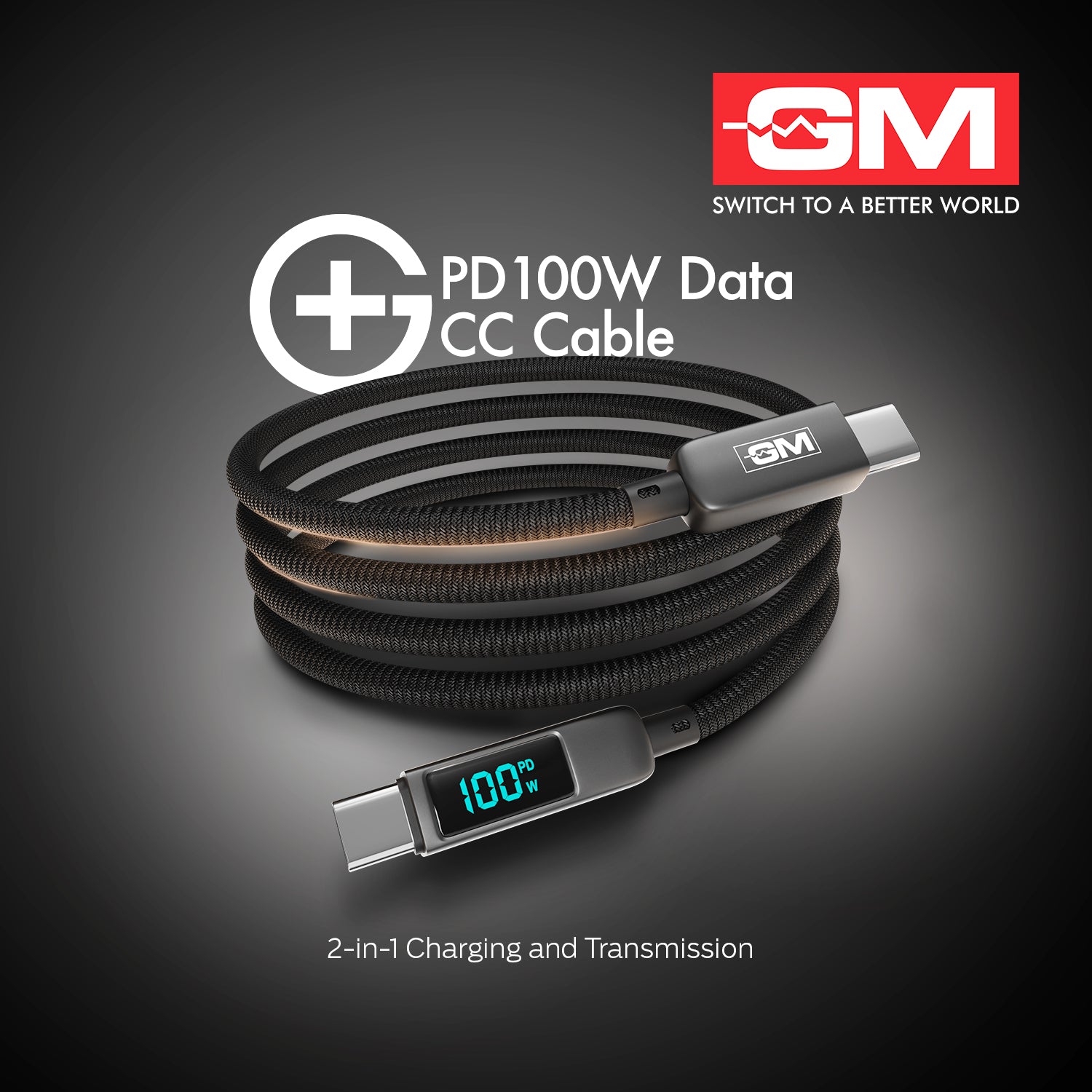 PD 100W DATA CC CABLE With DIGITAL DISPLAY (Metallic Grey)