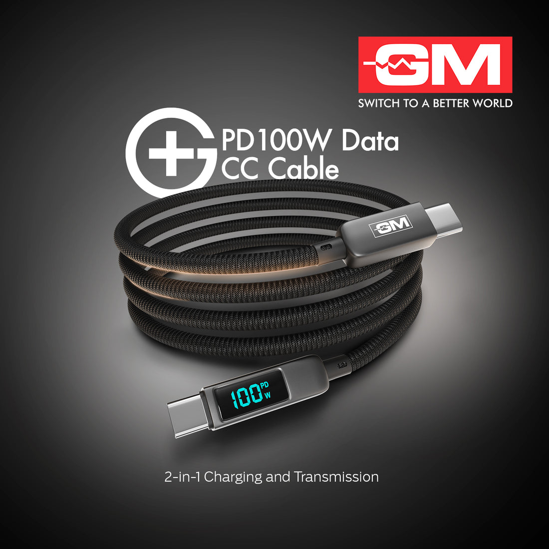 PD 100W DATA CC CABLE With DIGITAL DISPLAY (Metallic Grey)