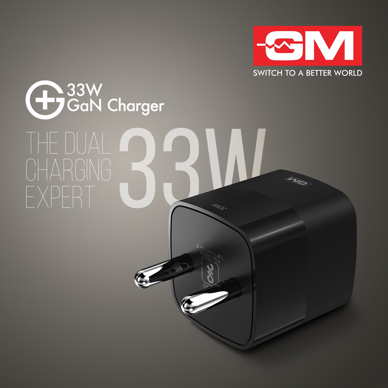 33W, Dual Port GAN Adaptor (QC 3.0+PD) (Black)