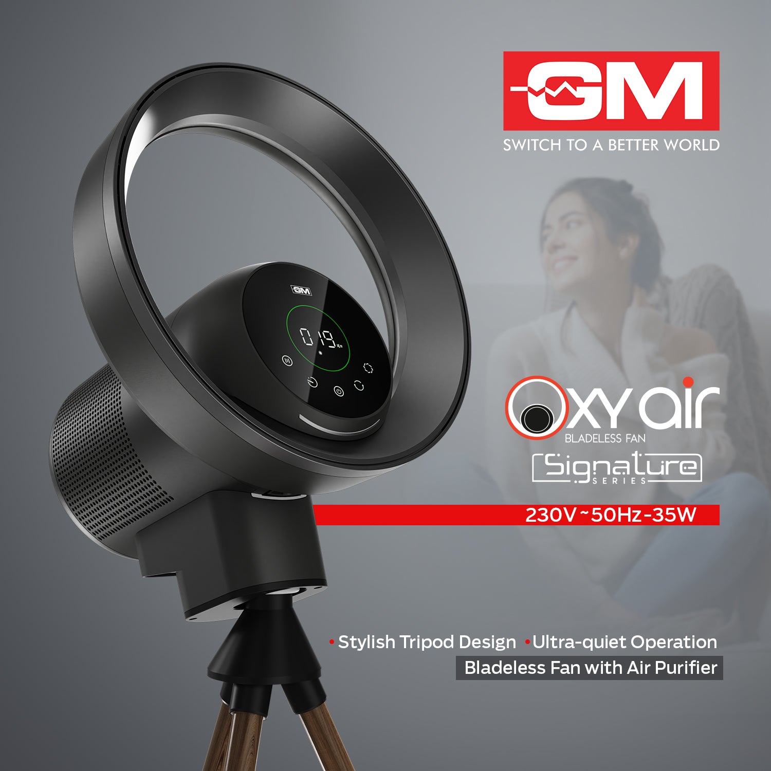 OXY AIR BLADELESS AIRPURIFIER TRIPOD FAN (Graphite Magnesia)