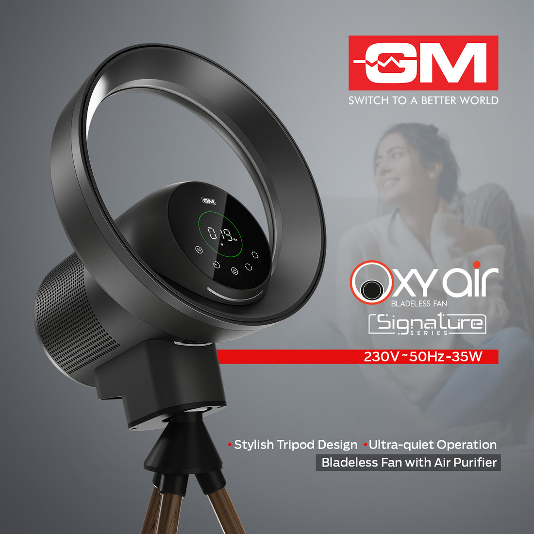 OXY AIR BLADELESS AIRPURIFIER TRIPOD FAN (Graphite Magnesia)