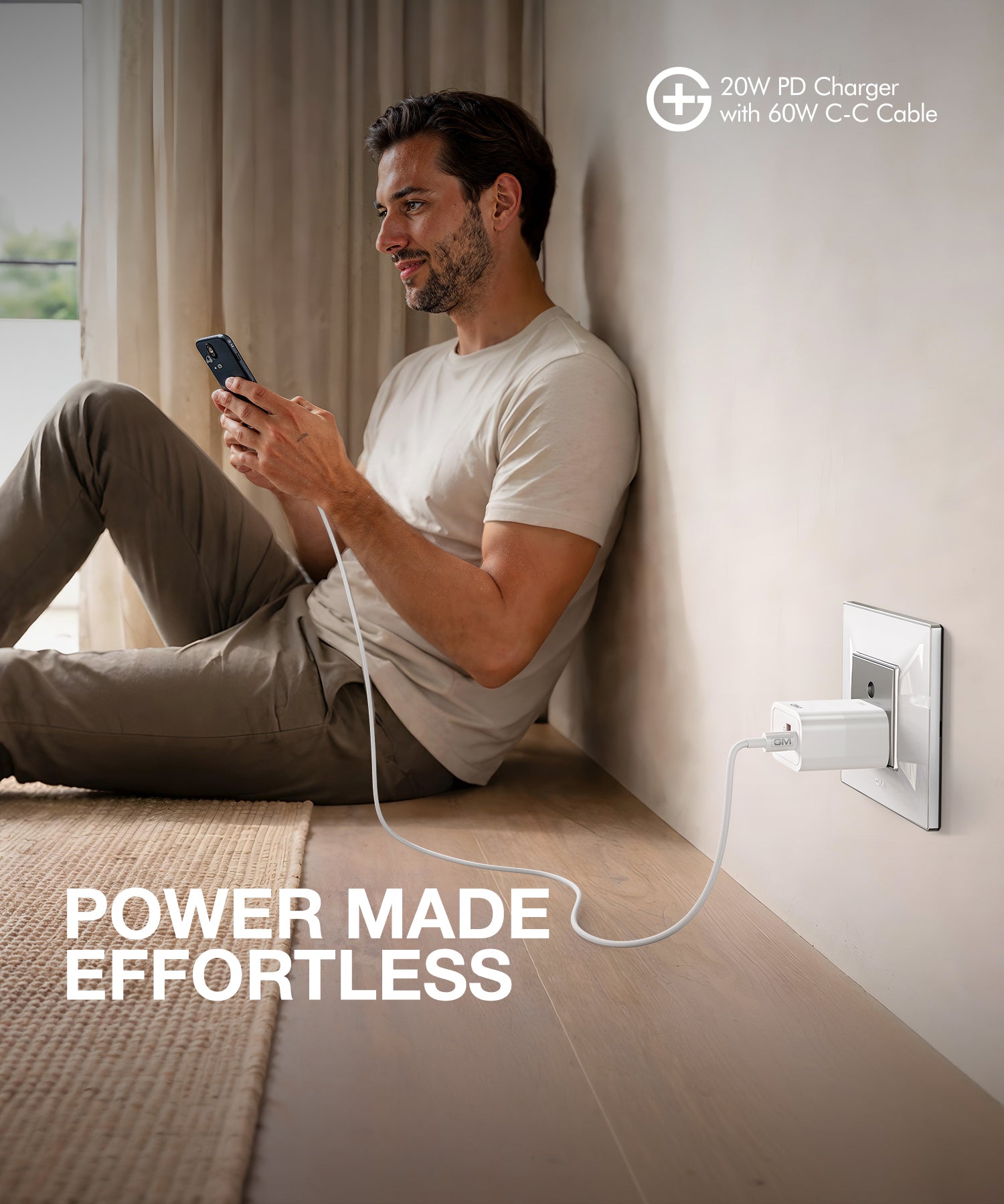 GM G+ 20W PD Fast Charger with 60W Type-C Cable 1M