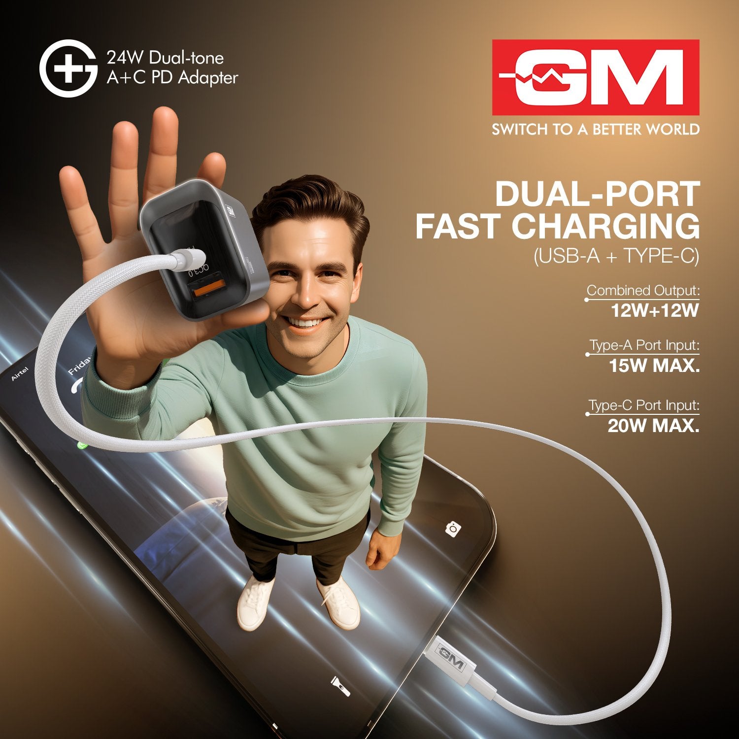 G+ Dual-Tone A+C PD Adapter - 24W Fast Charging