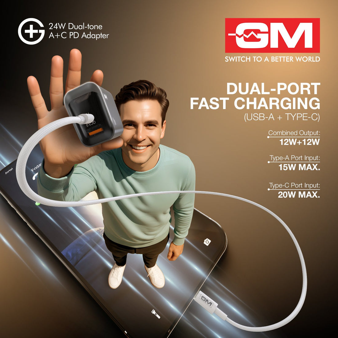 G+ Dual-Tone A+C PD Adapter - 24W Fast Charging