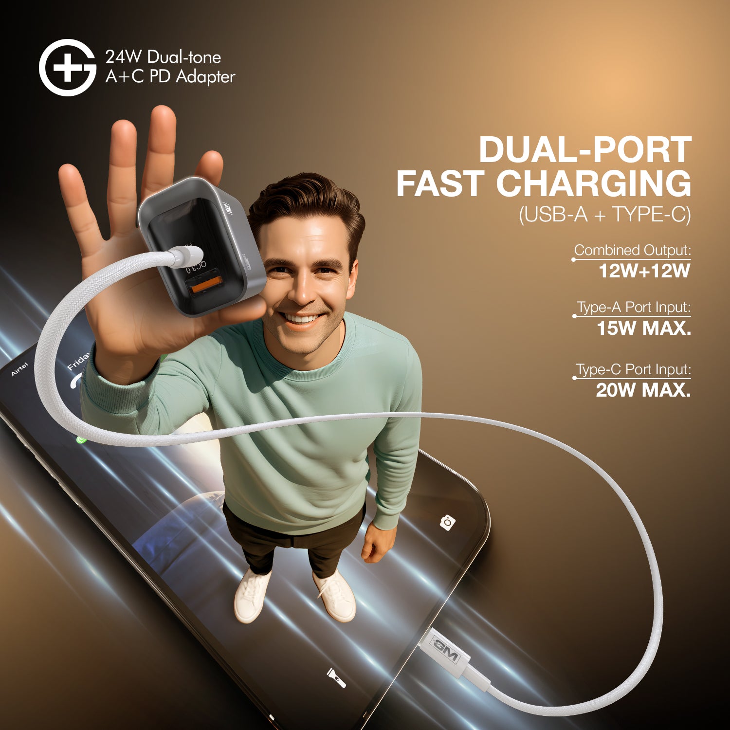 G+ Dual-Tone A+C PD Adapter - 24W Fast Charging