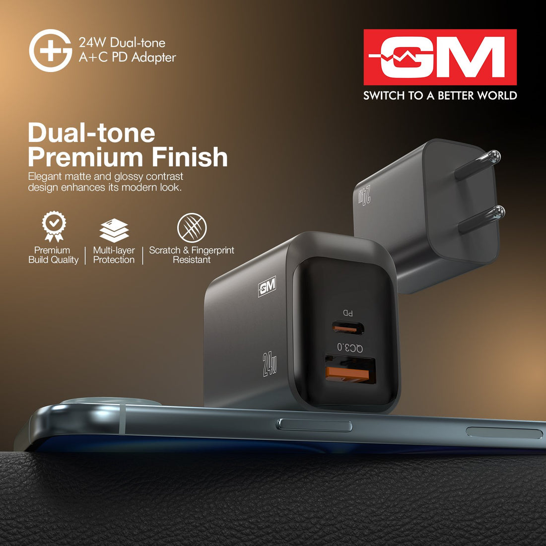 G+ Dual-Tone A+C PD Adapter - 24W Fast Charging