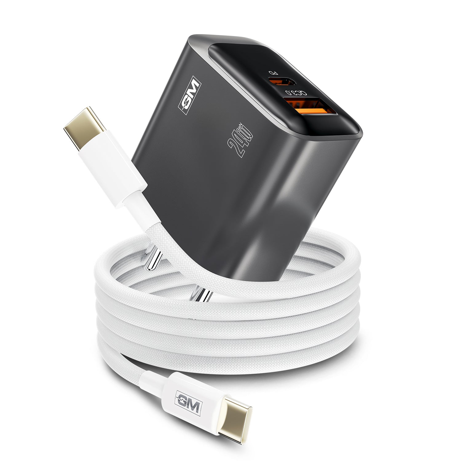 G+ Dual Tone (USB-A+C) PD Adapter - 24W with USB C-C Cable 60W (BLACK)