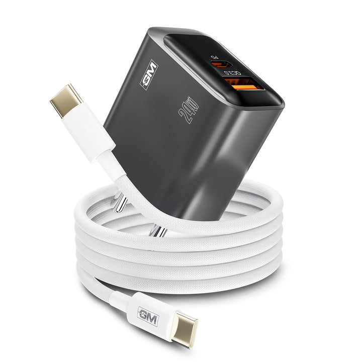 G+ Dual Tone (USB-A+C) PD Adapter - 24W with USB C-C Cable 60W (BLACK)