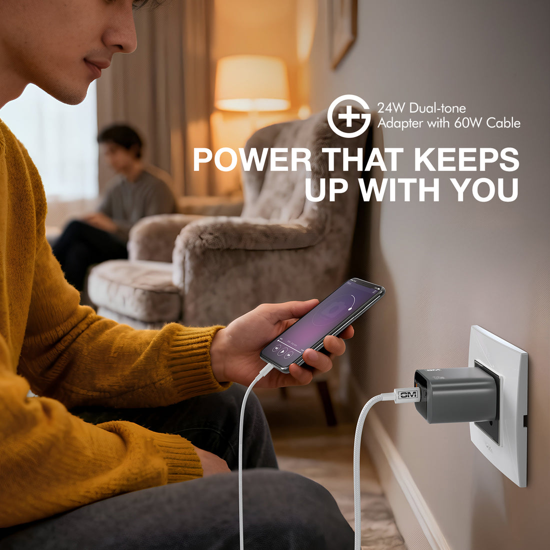 G+ Dual Tone (USB-A+C) PD Adapter - 24W with USB C-C Cable 60W (BLACK)