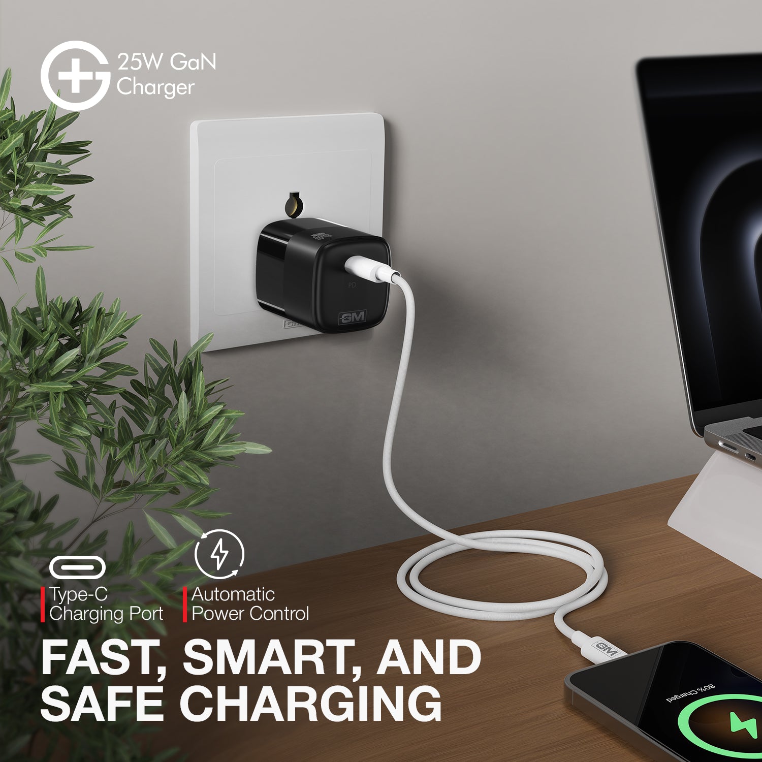 G+ GaN Fast Charger - 25W Power Output (Black)