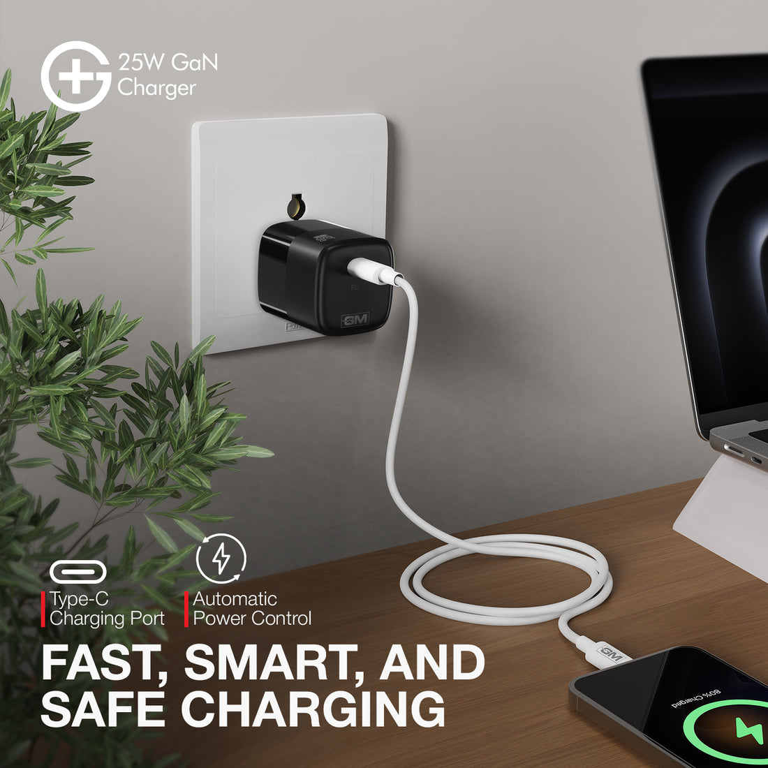 G+ GaN Fast Charger - 25W Power Output (Black)