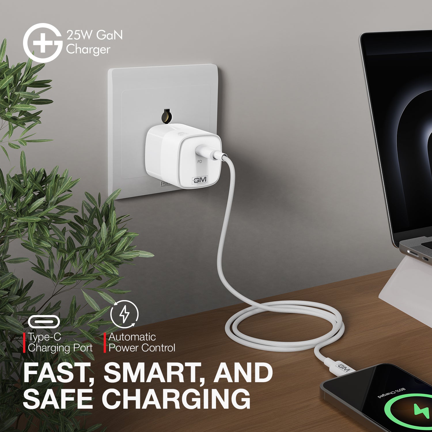 G+ GaN Fast Charger - 25W Power Output (White)