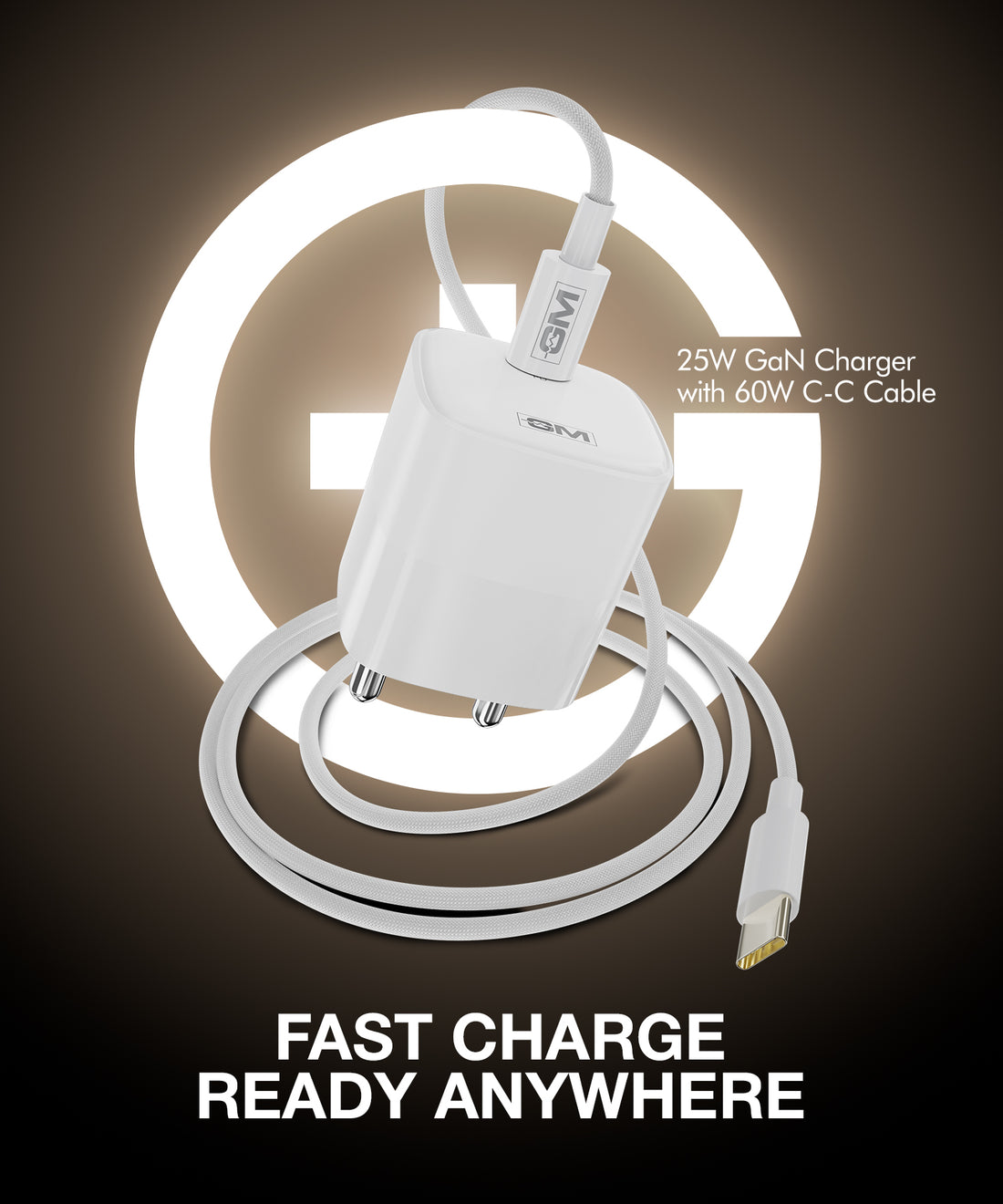 GM G+ 25W GaN Charger with 60W C-C Cable - white