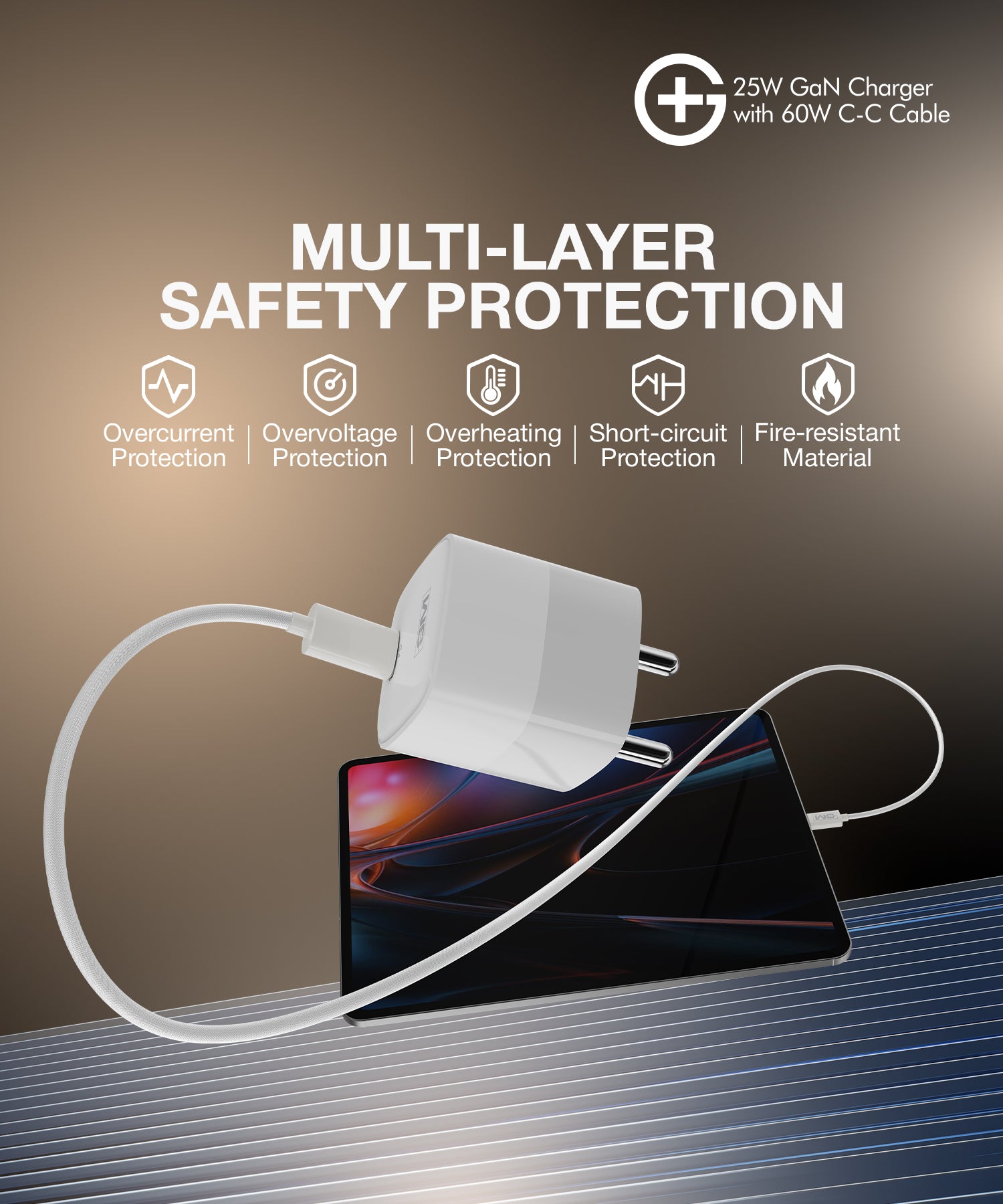 GM G+ 25W GaN Charger with 60W C-C Cable - white