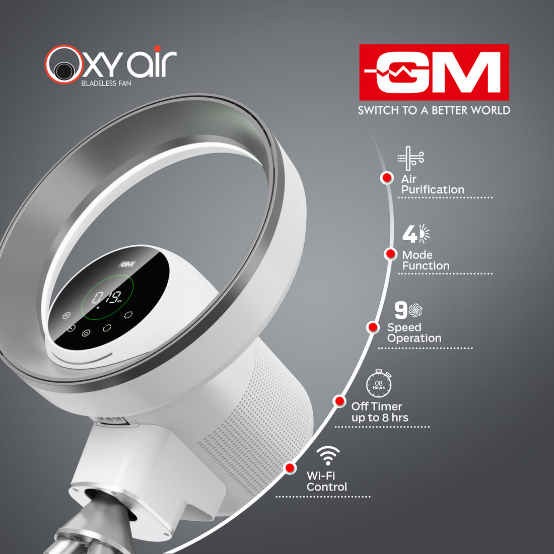 OXY AIR BLADELESS AIRPURIF TRIPOD FAN (Casablanca White)