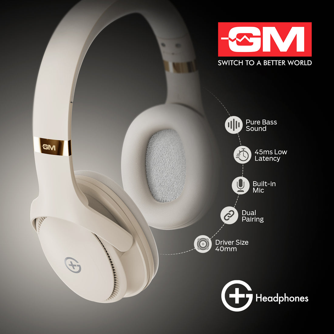 HEADPHONES - BT 5.3, 55H, PURE BASS, LOW LATENCY (Beige)