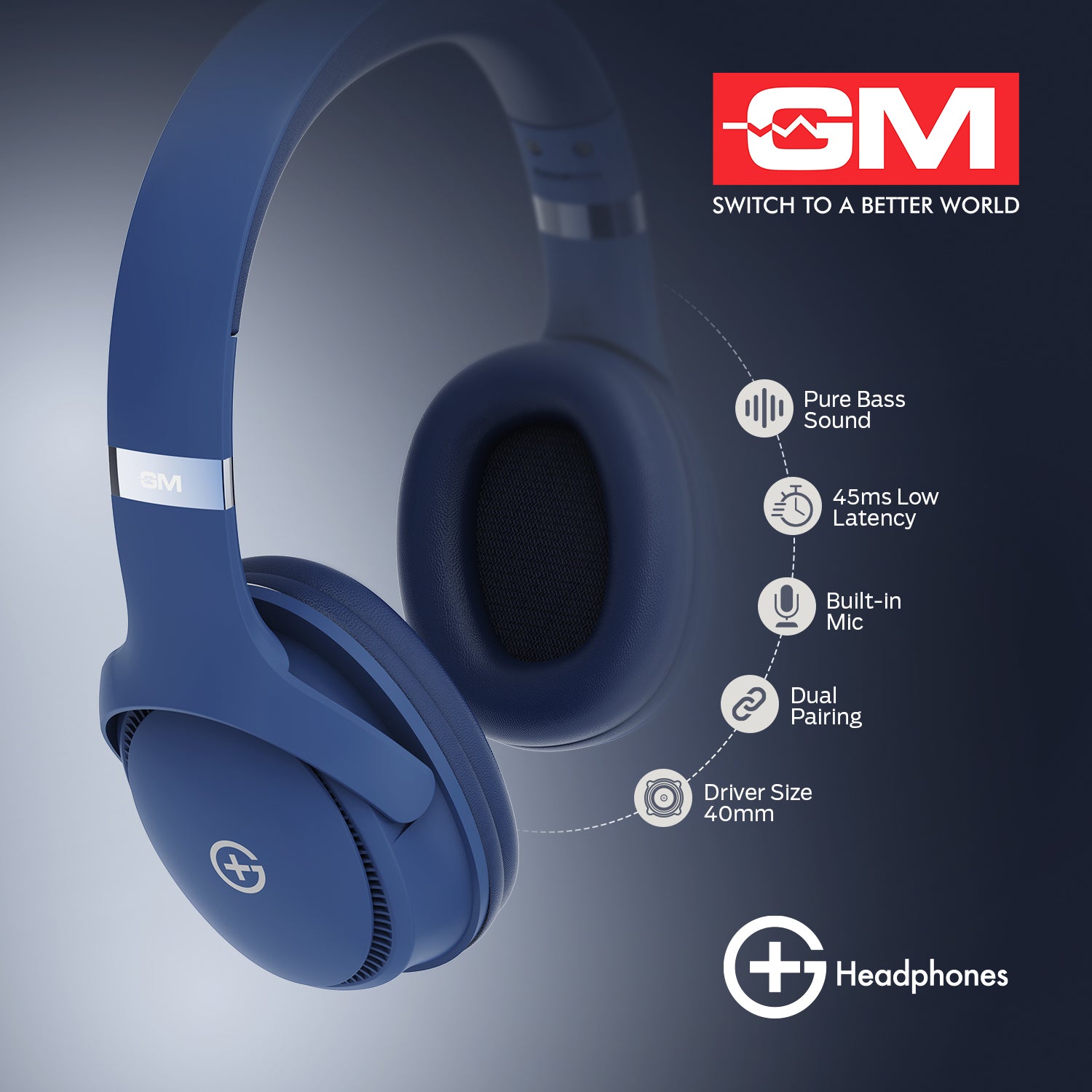 HEADPHONES - BT 5.3, 55H, PURE BASS, LOW LATENCY (Blue)
