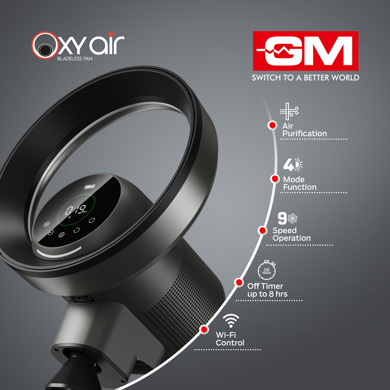 OXY AIR BLADELESS AIRPURIFIER TRIPOD FAN (Graphite Magnesia)