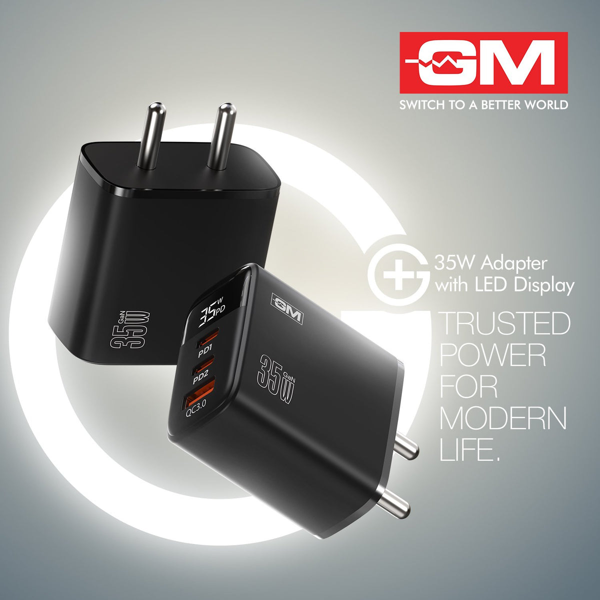 G+ Adapter with LED Display - 35W Fast Charging (Black ) – GM MODULAR
