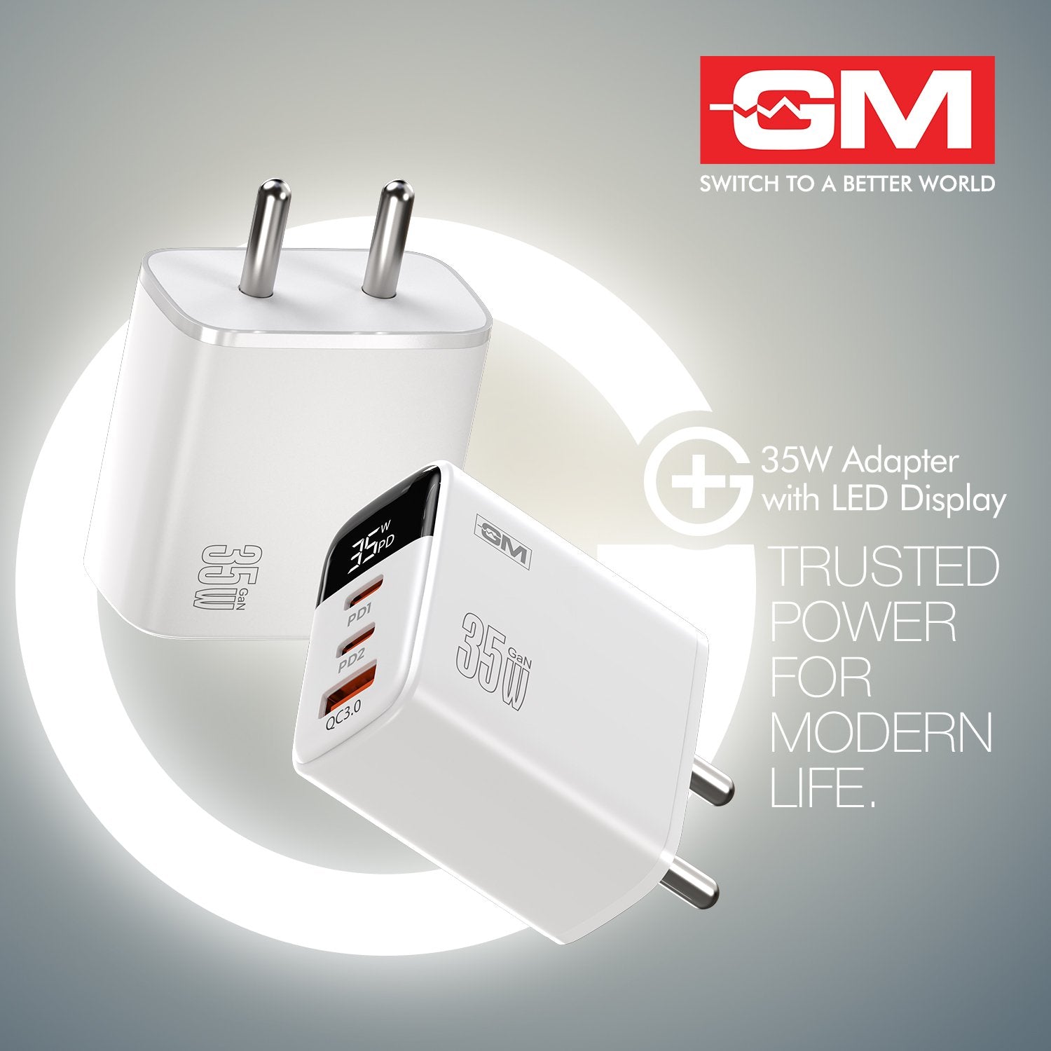 G+ 35W Adapter with LED Display  - White