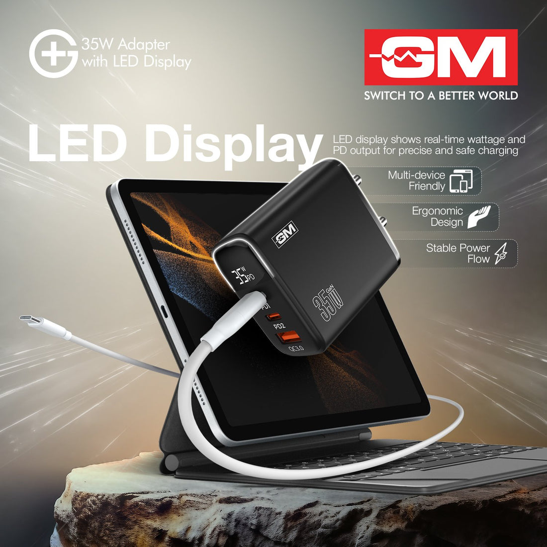 G+ 35W Adapter with LED Display  - Black