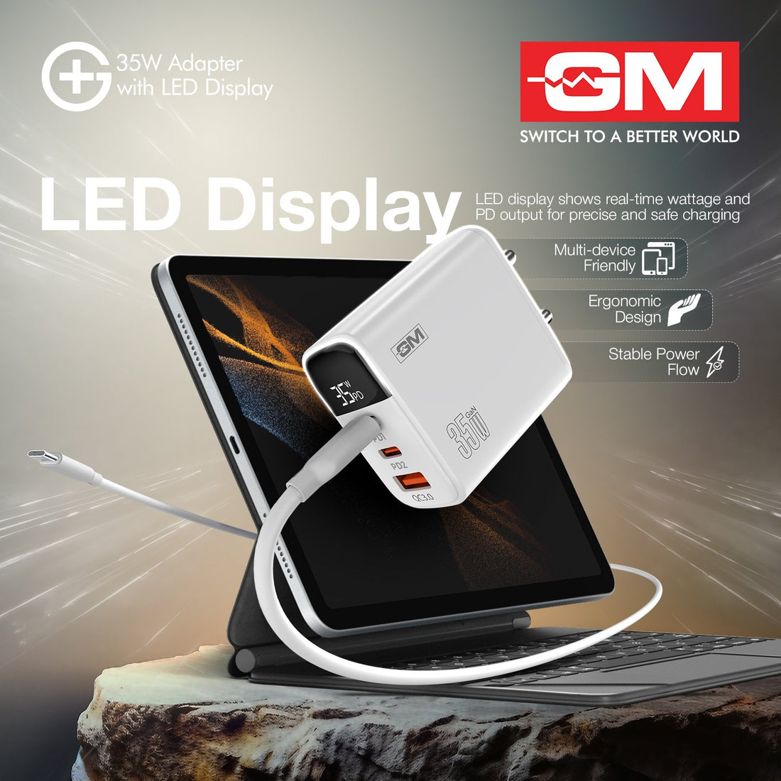 G+ 35W Adapter with LED Display  - White