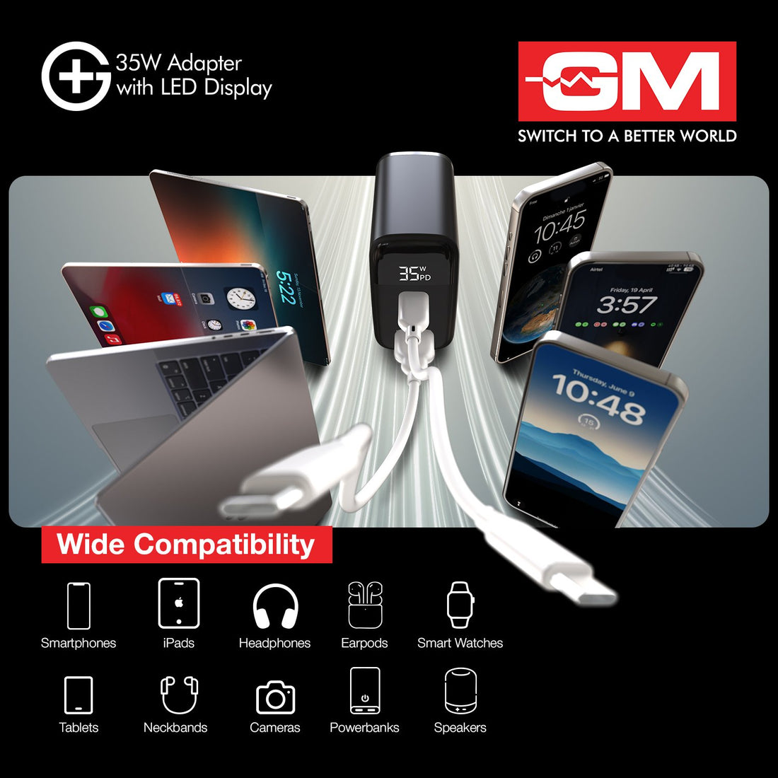 G+ 35W Adapter with LED Display  - Black