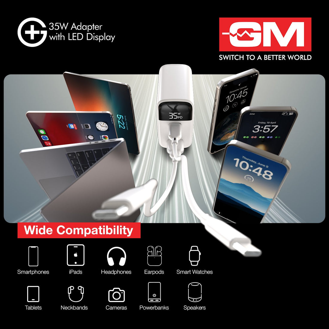 G+ 35W Adapter with LED Display  - White