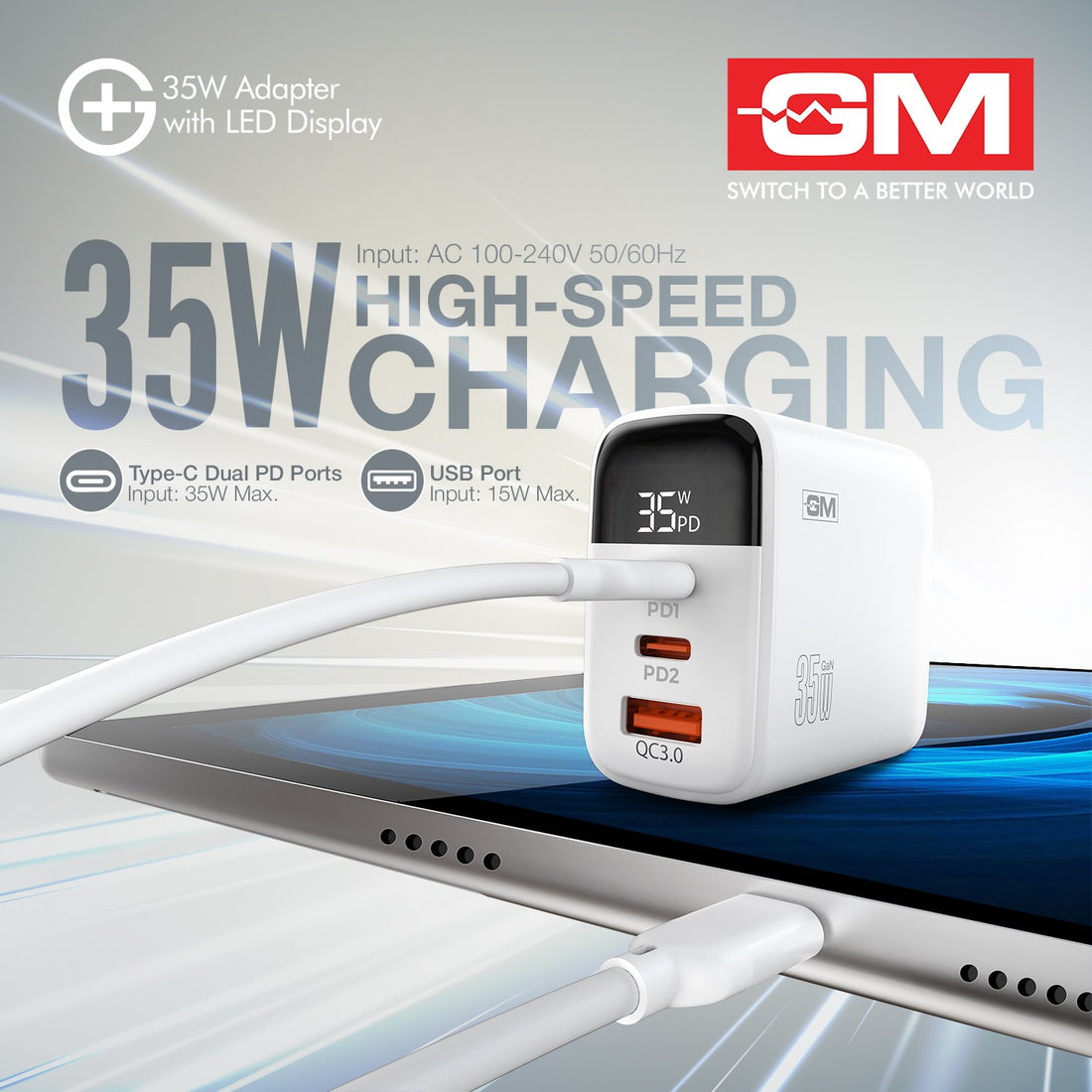 G+ 35W Adapter with LED Display  - White