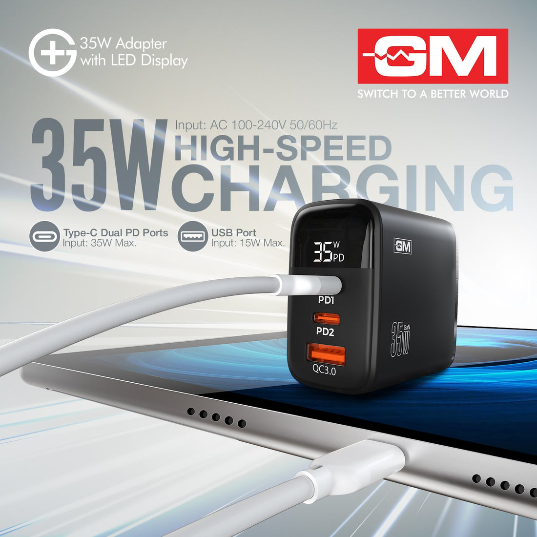 G+ 35W Adapter with LED Display  - Black