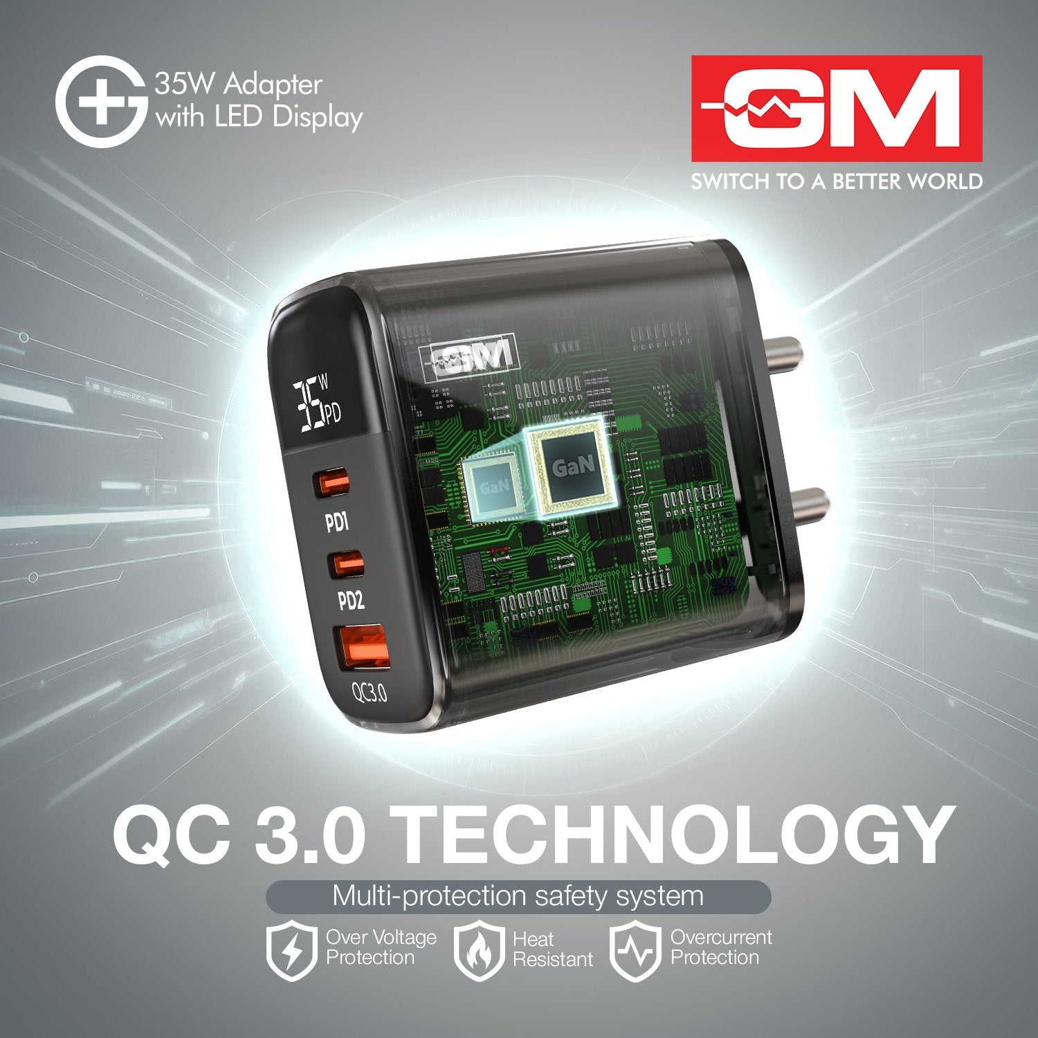 G+ 35W Adapter with LED Display  - Black