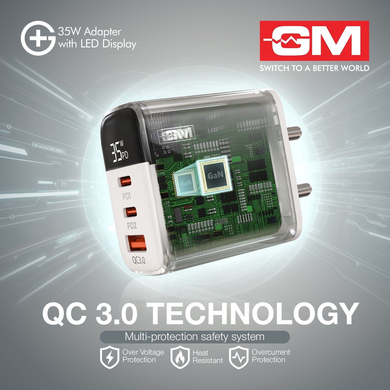 G+ 35W Adapter with LED Display  - White