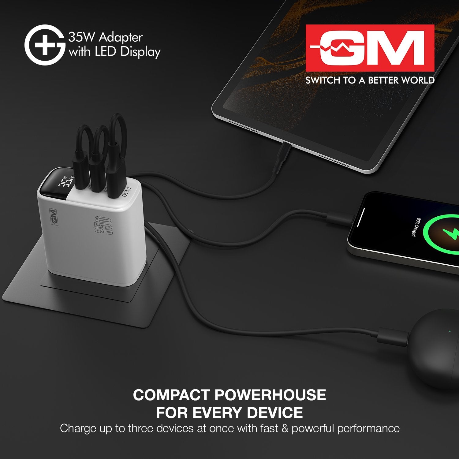 G+ 35W Adapter with LED Display  - White