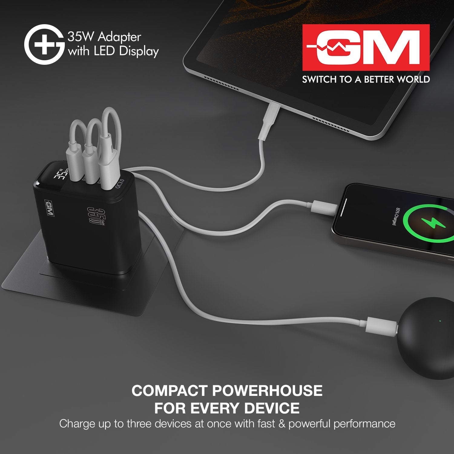 G+ 35W Adapter with LED Display  - Black