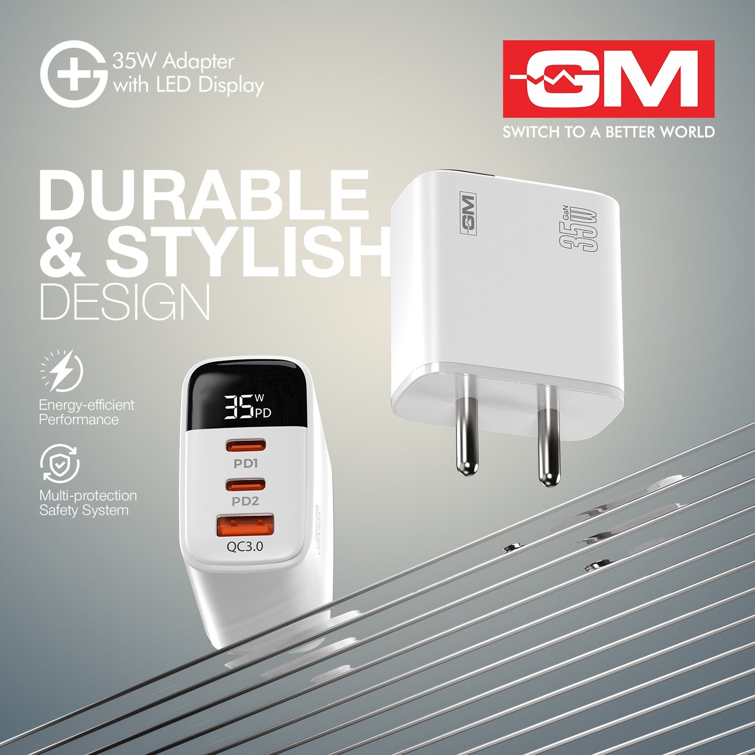 G+ 35W Adapter with LED Display  - White