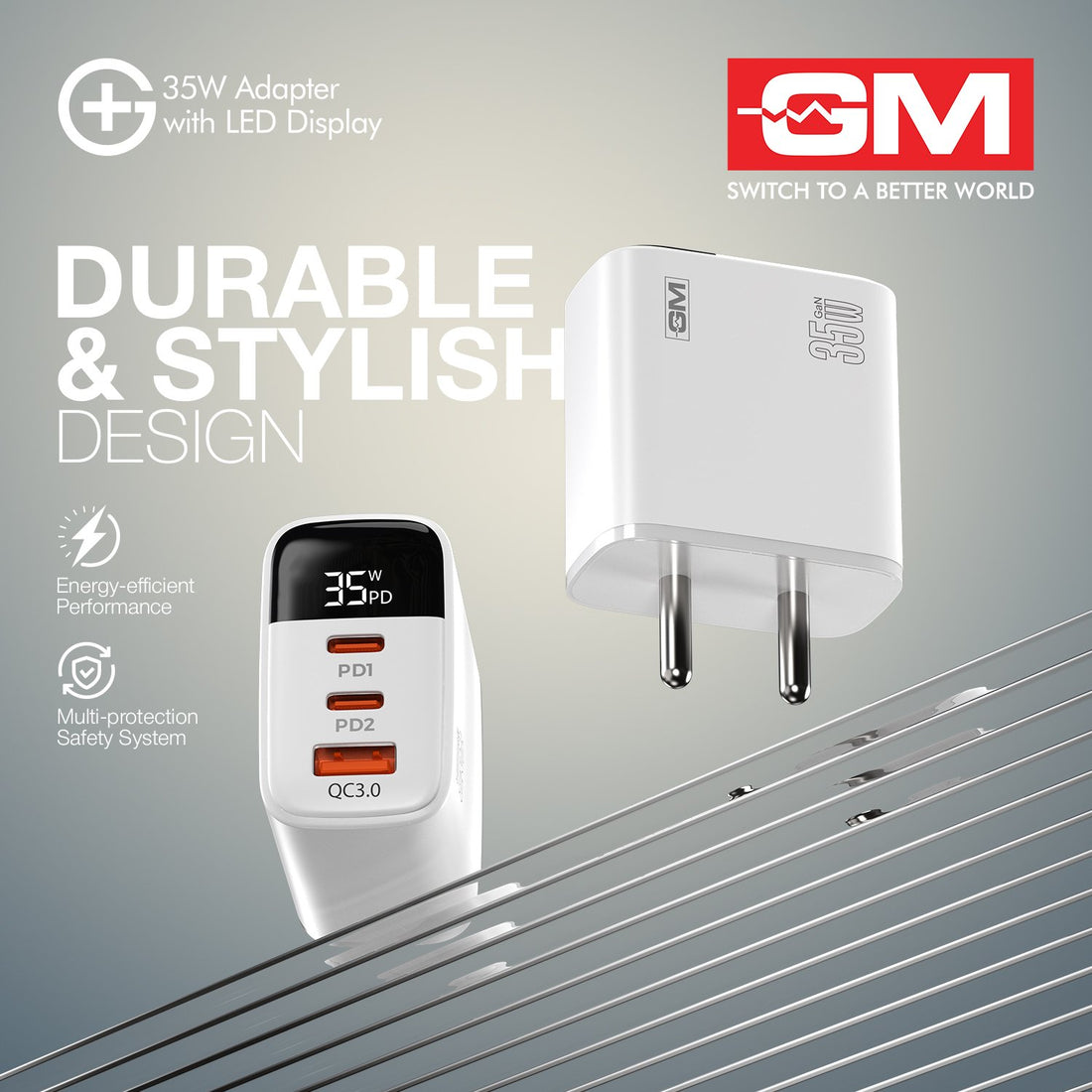 G+ 35W Adapter with LED Display  - White