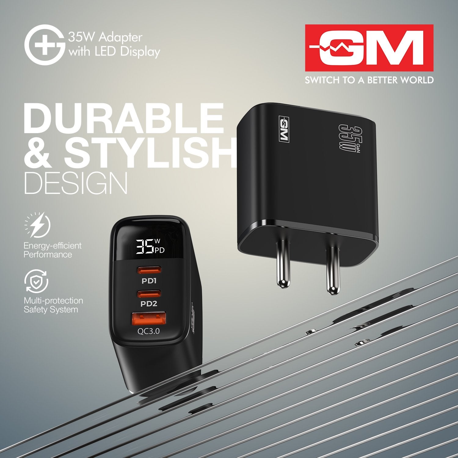 G+ 35W Adapter with LED Display  - Black