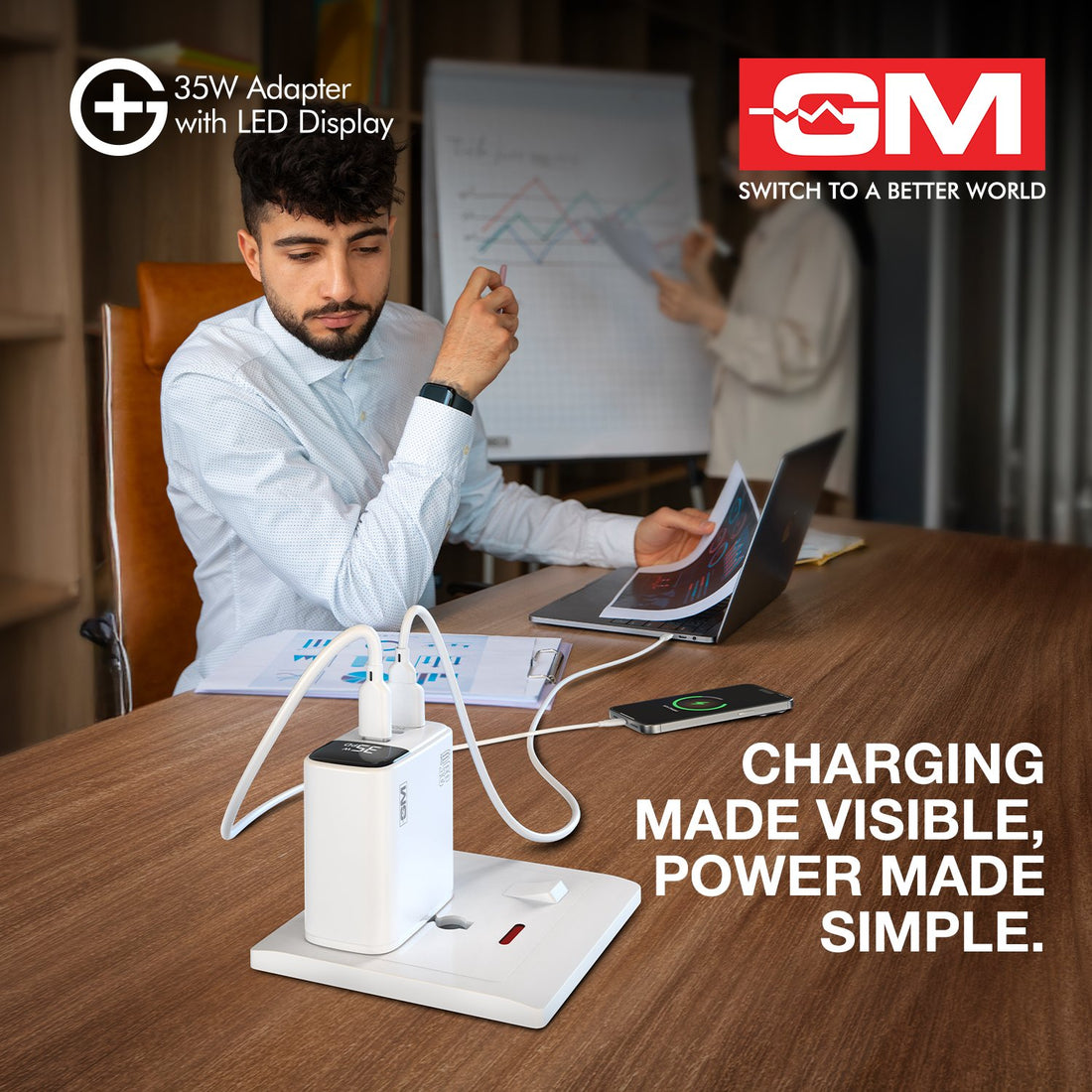 G+ 35W Adapter with LED Display  - White