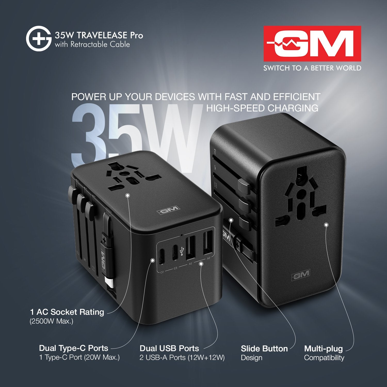 G+ 35W Travelease Pro with Retractable Cable – Black