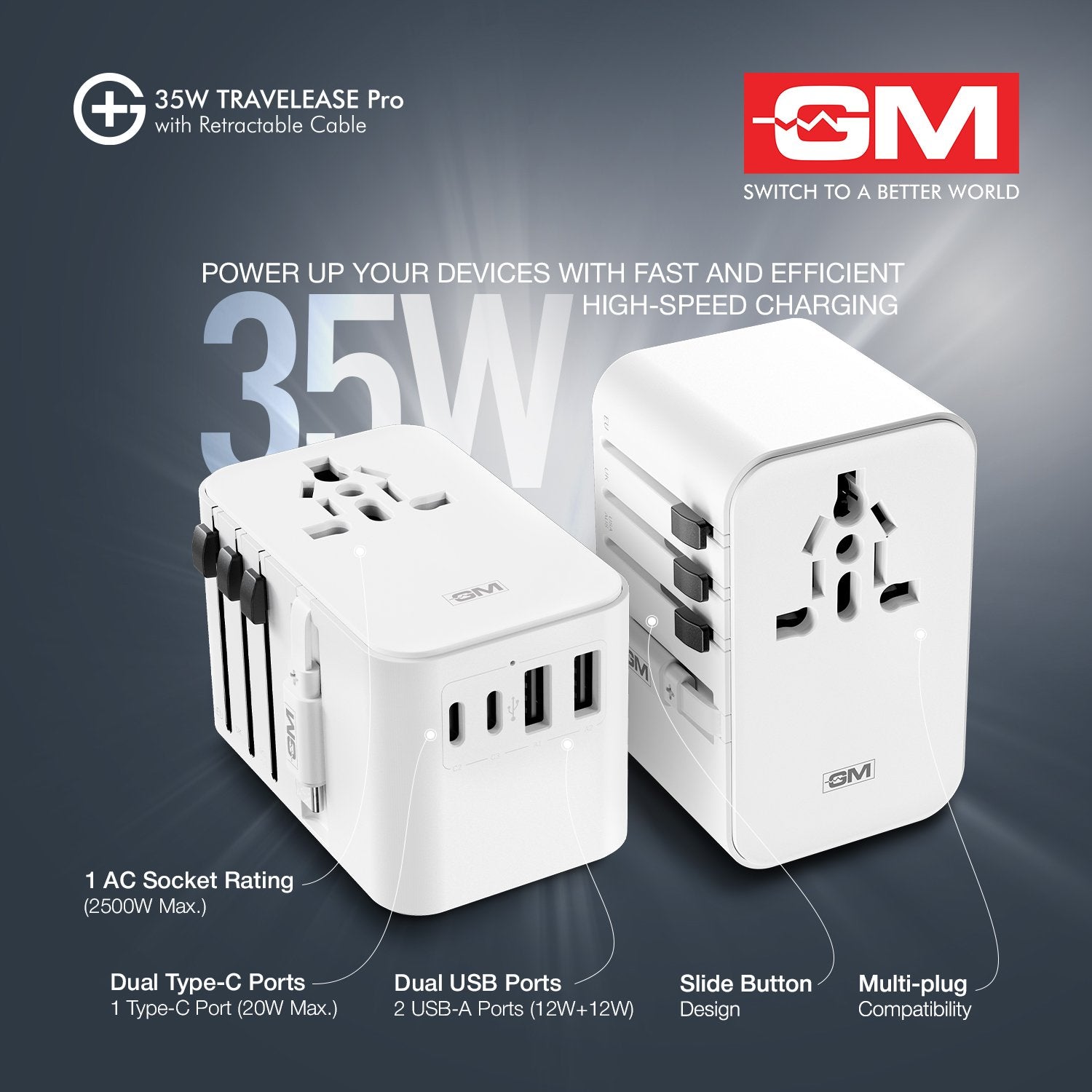 G+ 35W Travelease Pro with Retractable Cable – White