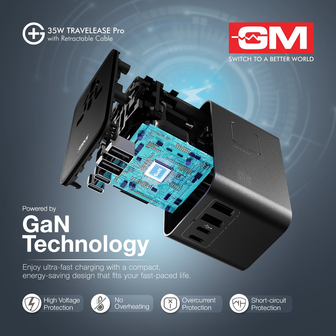 G+ 35W Travelease Pro with Retractable Cable – Black