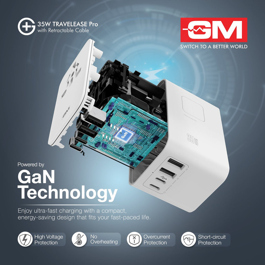 G+ 35W Travelease Pro with Retractable Cable – White