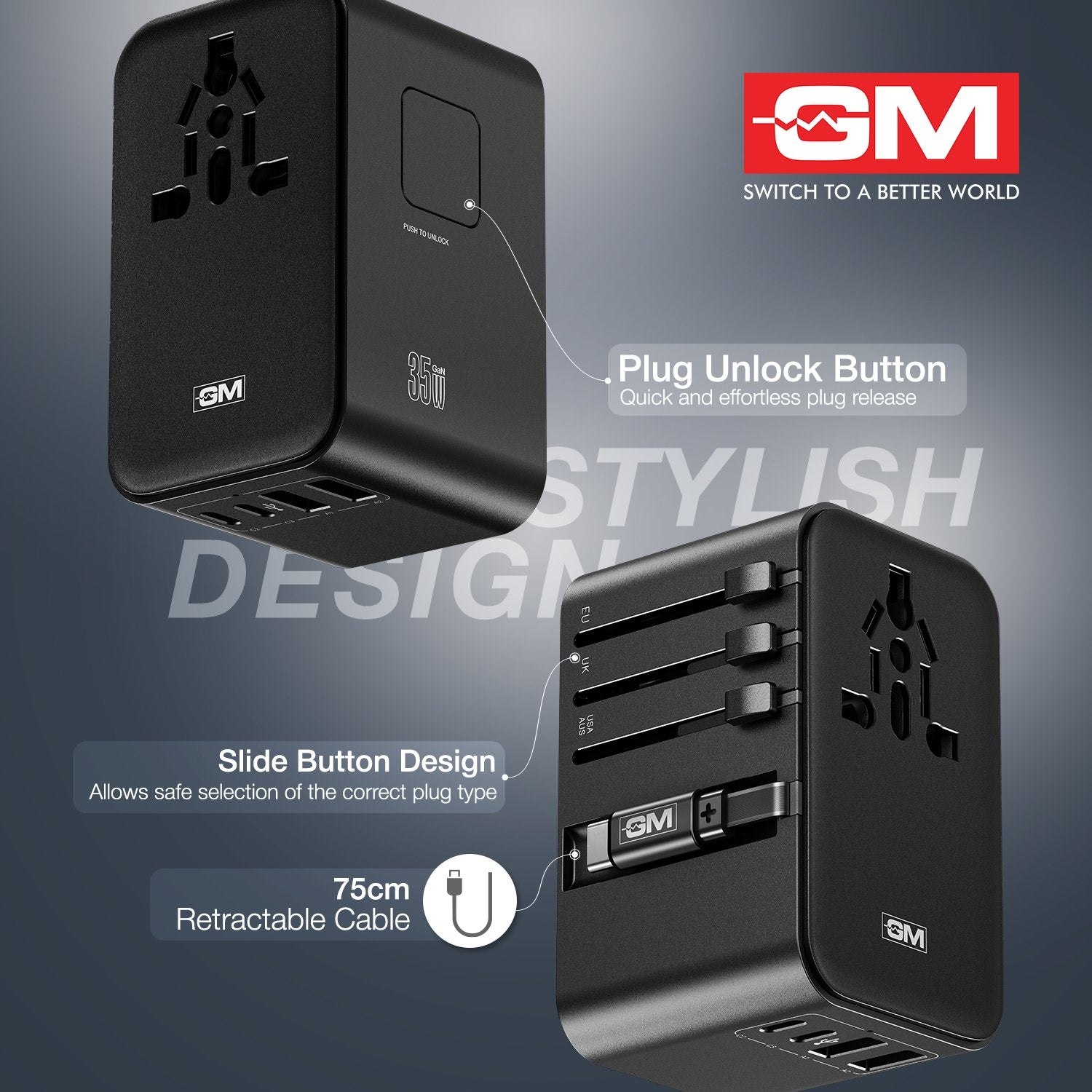 G+ 35W Travelease Pro with Retractable Cable – Black