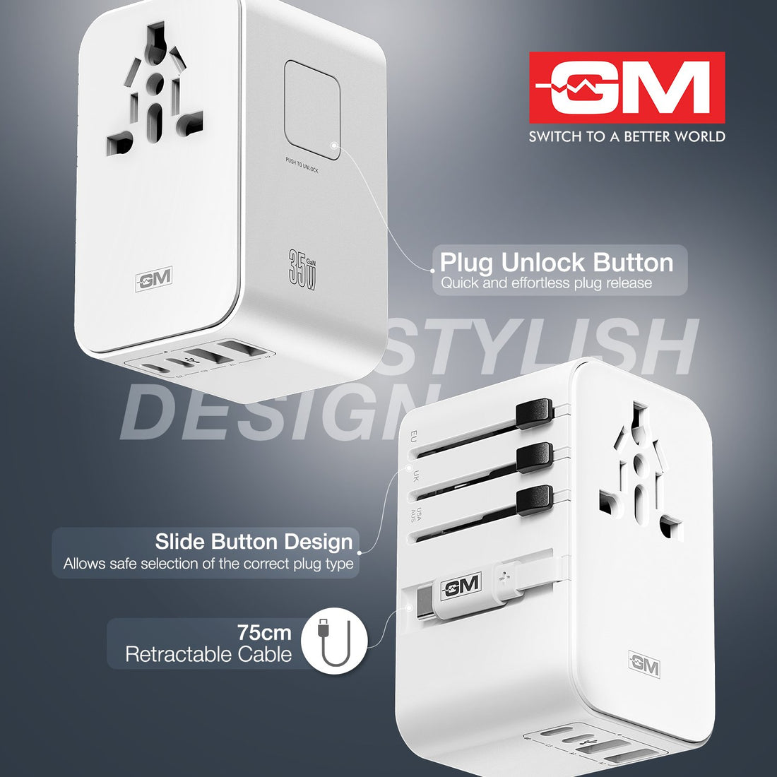 G+ 35W Travelease Pro with Retractable Cable – White