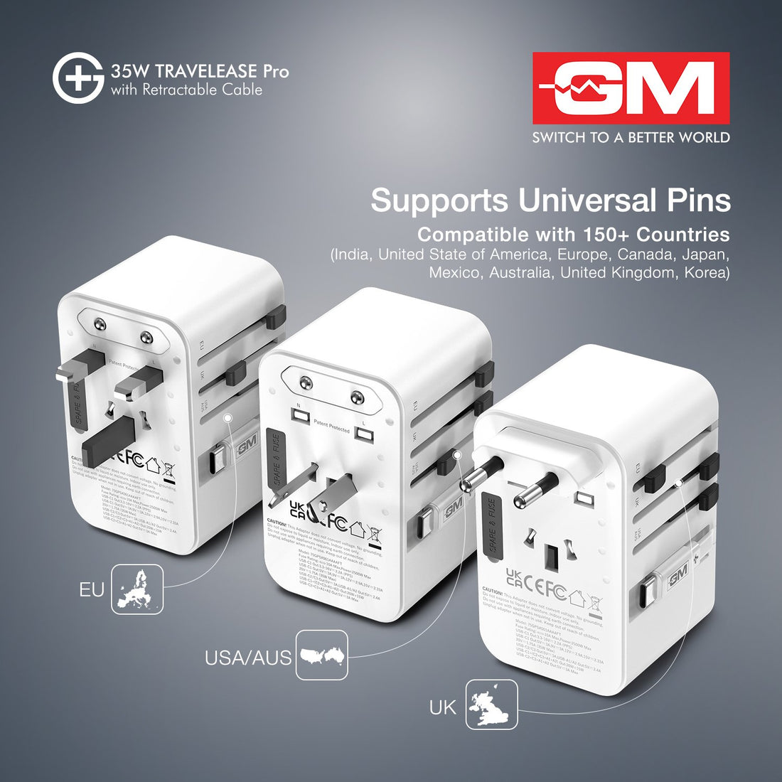 G+ 35W Travelease Pro with Retractable Cable – White