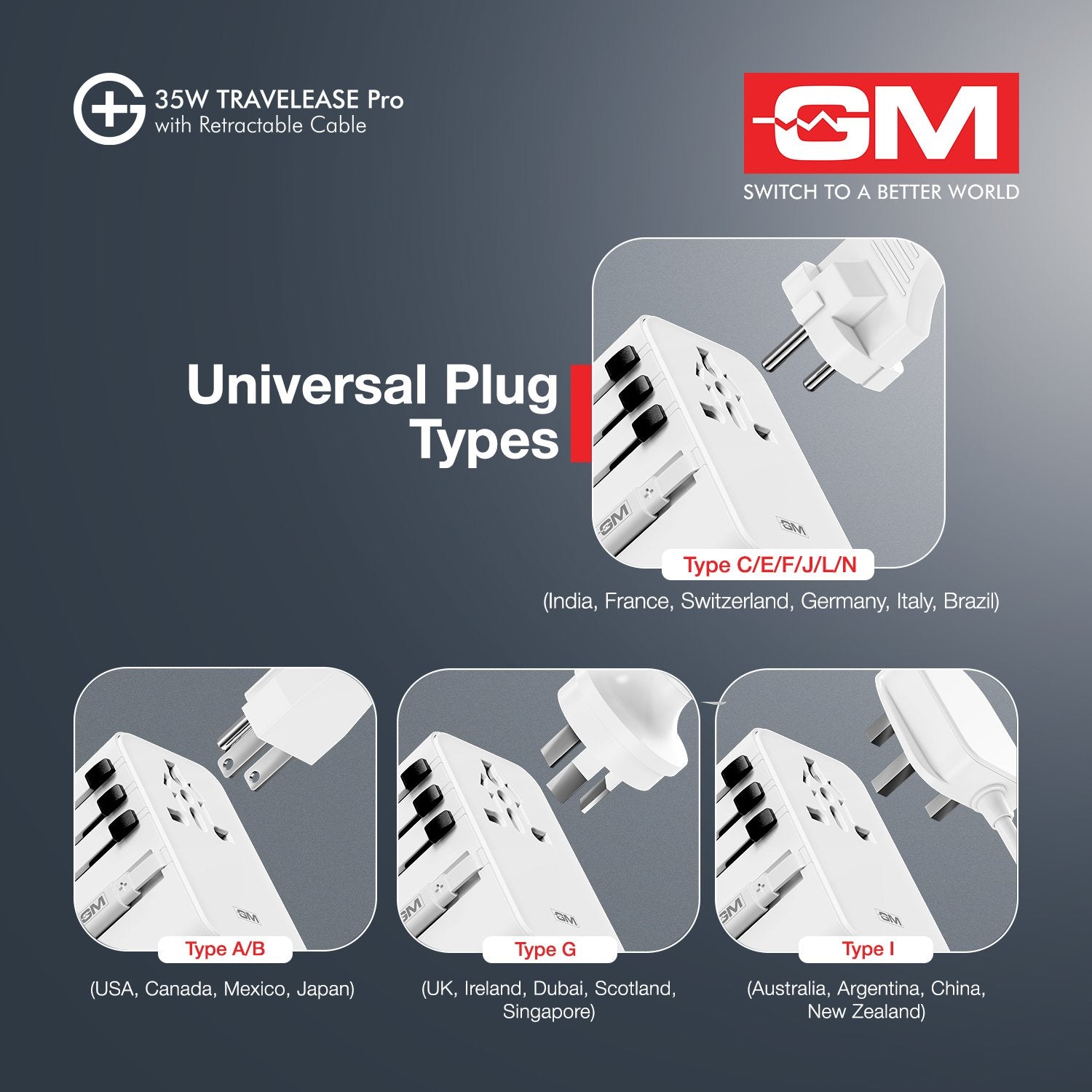 G+ 35W Travelease Pro with Retractable Cable – White