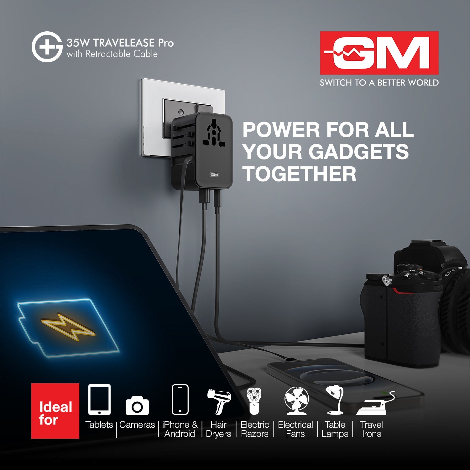 G+ 35W Travelease Pro with Retractable Cable – Black