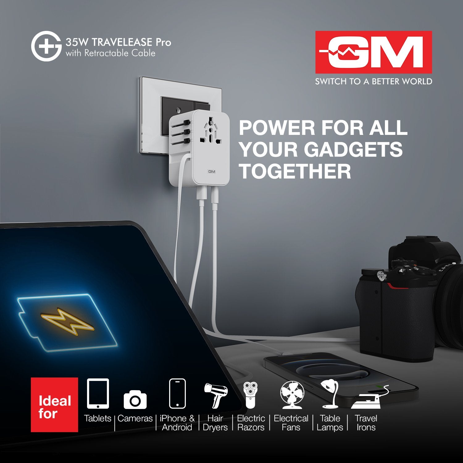 G+ 35W Travelease Pro with Retractable Cable – White